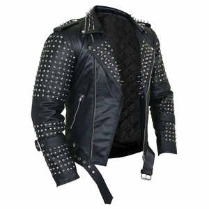 Veste en cuir personnalisée pour hommes, vestes en cuir décontractées pour hommes, vestes bomber en cuir élégantes avec fermeture éclair, broderie et strass - Product Image 1