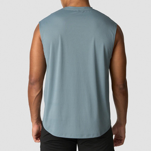 T-shirts sans manches en gros, col rond, tricotés, pour hommes, coupe ajustée, décontractés, style muscle, 180 grammes, couleur unie - Product Image 5