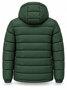 Veste d'hiver pour homme, verte, à capuche, matelassée, imperméable, séchage rapide, coupe-vent, fermeture éclair, rembourrage en polyester, longueur normale, décontractée - Product Image 3