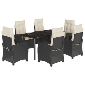 Set da pranzo da giardino in rattan PE nero e bianco crema, 7 pezzi - Product Image 2