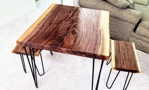 Table à manger carrée de luxe en bois massif naturel avec pieds en métal noir style hairpin, mobilier de salle à manger rustique - Product Image 2