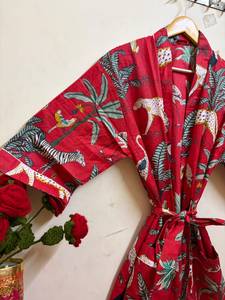 Bata Kimono de Algodón con Estampado Floral de Lujo para Mujer, Cuello en V, Cierre con Cordón, Bata de Baño Suave para Spa, Playa y Resort - Product Image 2