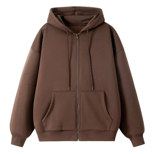 Sudadera con capucha de alta calidad para hombre, talla grande, con cremallera, estilo americano, corte holgado, color sólido, forro polar, gruesa, informal. - Product Image 1