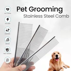 Râteau démêlant professionnel pour animaux de compagnie, 12 dents larges en acier inoxydable, peigne pour chien et chat, poignée antidérapante, sûr - Product Image 5