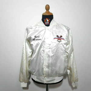 Blouson bomber ajusté pour homme, blanc brillant, taille XL, fabriqué aux États-Unis, années 80-90 - Product Image 1