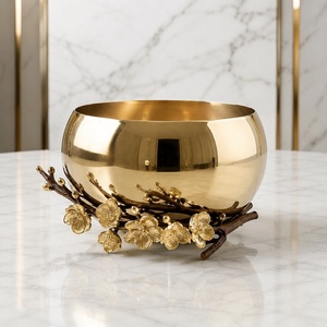 Luxury Decorative <b>Glass</b> <b>Bowl</b> with Metal Floral Stand Premium Centerpiece Fruit <b>Serving</b> <b>Bowl</b> for Home Decor - Product Image 2
