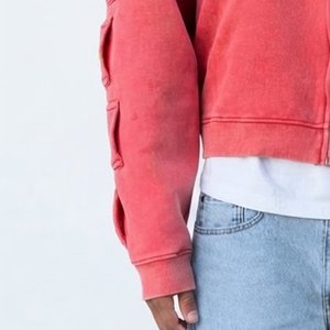 Nouveautés – Sweat-shirt à capuche zippé surdimensionné personnalisé pour homme, couleur rouge corail unie, en coton French Terry, coupe courte, idéal pour l'automne - Product Image 6
