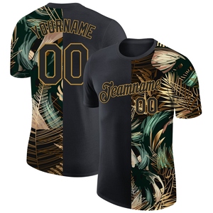 Wholesale Custom Black <b>Old</b> Gold 3D Golden Green Tropical Leaves Jungle Hawaii Performance T-Shirt Breathable UV Protection - Product Image 1