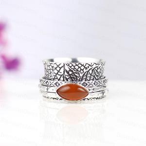 Top Quality Vintage Sterling Silver Spinner <b>Ring</b> with Orange Carnelian Stone Handmade Boho Wide Band <b>Statement</b> Jewelry For Women - Product Image 2