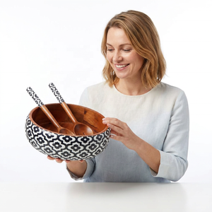 Bol alimentaire en bois imprimé de luxe moderne, fabriqué artisanallement, pour servir des collations lors de fêtes, finition artisanale, compatible four et lave-vaisselle, à prix abordable - Product Image 1