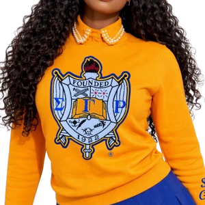 เสื้อสเวตเชิ้ต Sigma Gamma Rho ลายเชนิลล์สำหรับผู้หญิง ปักลายตราสัญลักษณ์สีทอง ผ้าคอตตอนผสม แขนยาว ทรงสวยทันสมัย สวมใส่สบาย - Product Image 3