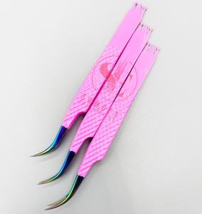 Pinzas de pestañas de acero inoxidable con logotipo personalizado profesional Pinzas de extensión de pestañas curvas de volumen de etiqueta privada de fibra puntiaguda - Product Image 4