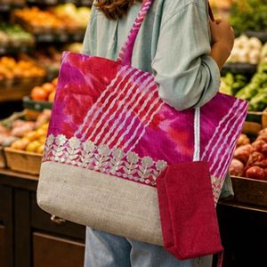 Custom Jute Beach Tote <b>Bag</b> with Hanging Pocket | Eco Friendly Large Capacity Summer Shoulder <b>Bag</b> Shopping Travel Vacation Tote - Product Image 3