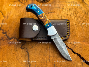 Couteau de poche pliant Damas à verrouillage arrière, manche en bois, pointe clip, qualité industrielle, couteau de chasse EDC pour l'extérieur, fournisseur en gros OEM - Product Image 5
