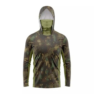 UPF 50 Waterproof Quick Dry Lightweight Camo Fishing Hoodie with Face Cover Long Sleeve Sublimated <b>Outdoor</b> Shirt - Product Image 4