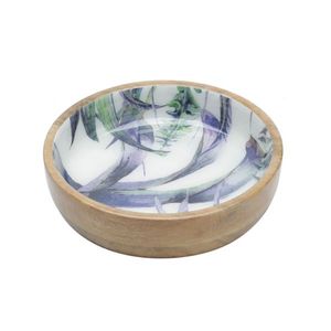Tazón de madera hecho a mano de última tendencia con diseño de hojas tropicales, estilo bohemio, para presentación de alimentos. - Product Image 2
