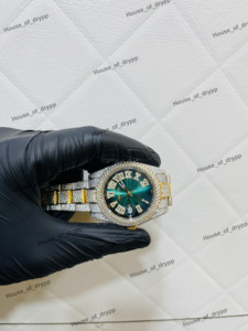 Reloj de Diamantes Cultivados en Laboratorio con Incrustaciones de Diamantes, Acero Inoxidable, Estilo Hip Hop de Lujo, con Fecha, Brillante, para Hombres, para Fiestas - Product Image 3