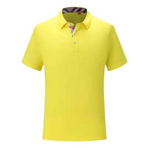 <b>Men's</b> <b>Yellow</b> Solid Color Short Sleeve Polo <b>Shirt</b> Button Collar Casual Knitted Fabric Regular Fit - Product Image 1