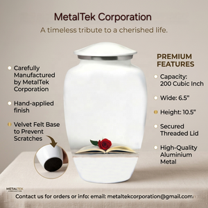 Premium 200 cu in Adult Cremation <b>Urns</b> <b>Large</b> White Aluminum Funeral Vase Secure Threaded Lid Metal Memorial for Human Ashes Jars - Product Image 6