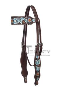 Conjunto de cabezada y pechera de cuero para caballo, estilo inglés, personalizado, con diseño floral pintado a mano, riendas a juego, cómodo y duradero. - Product Image 5