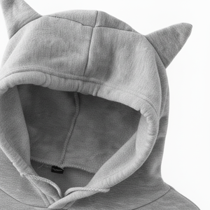 Sudadera con Capucha Corta Personalizada para Mujer, con Orejas de Gato, Color Gris Sólido, Manga Larga, Estilo Harajuku, con Cuernos de Diablo, Streetwear Y2K - Product Image 6
