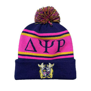 Gorro de Invierno de Punto Bordado Delta Psi Phi, Unisex para Adultos, 56-58 cm, Estilo Casual con Pompón y Logotipo del Escudo - Product Image 1