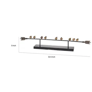 Sculpture Flèche en Bronze avec Oiseaux Plaqués Or 32,5 Pouces Décoration Intérieure Thème Animal Artisanat Métallique Coulé - Product Image 1