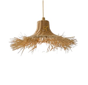 Natural Rattan Lampshade Handwoven Fringed <b>Seagrass</b> Pendant <b>Light</b> <b>Shade</b> Luxury Shaggy Wicker Hanging Lamp Cover for Restaurant - Product Image 1
