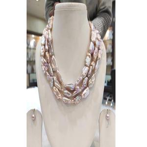 Elegante Juego de Collar y Pendientes de Perlas Barrocas de Primera Calidad, 3 Filas, para Niñas, Bodas, Compromisos, Fiestas - Product Image 2