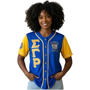 เสื้อเบสบอลแบบมีกระดุมด้านหน้าสำหรับผู้หญิง Sigma Gamma Rho ผ้าฝ้าย 100% ระบายอากาศได้ดี เหมาะสำหรับฤดูร้อน ชุดยูนิฟอร์มทีมกีฬา - Product Image 1
