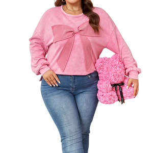 Sweat-shirt patchwork grande taille pour femme, doux et confortable, manches longues, décontracté, coupe ample, détail nœud, couleurs personnalisées, vente en gros OEM ODM - Product Image 3