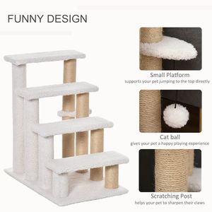 Albero per Gatti a 4 Livelli Bianco con Tiragraffi per Letto Alto o Divano - Product Image 4