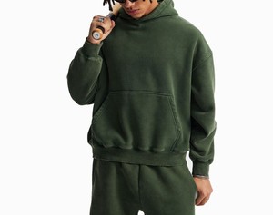 ชุดเซ็ตเสื้อฮู้ดครอปทรงบ็อกซี่ผ้าฟลีซและกางเกงขายาว สไตล์สตรีทแวร์ พิมพ์ลาย DTG แบบกำหนดเอง ล้างสีแบบแอซิดวอช วินเทจ ชุดวอร์ม ยูนิเซ็กซ์ จากผู้ผลิต - Product Image 4