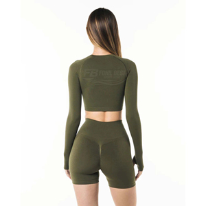 Ensemble 2 pièces sans couture pour femme, personnalisé, vente en gros, séchage rapide, t-shirt de sport sans manches, col rond, coupe ajustée, pour yoga, entraînement, gym, longueur intégrale - Product Image 4