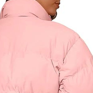 Chaqueta Acolchada Rosa con Capucha Desmontable, Cierre de Cremallera en las Mangas Completas, Abrigo de Invierno para Mujer, Corto, Color Sólido - Product Image 4