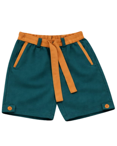 Ensemble débardeur sans manches et short vert sarcelle pour homme, tenue décontractée d'été en coton avec bordure orange et cordon de serrage, ensemble deux pièces coupe élégante - Product Image 5