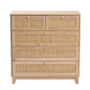 Armoire de rangement moderne du milieu du siècle à 5 tiroirs en bois et rotin naturel Organisateur élégant à 5 tiroirs - Product Image 3