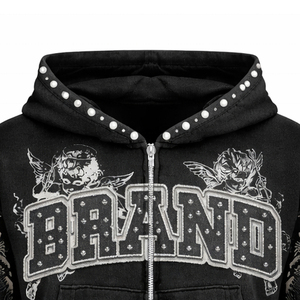 Sudadera con Capucha Decorada con Perlas y Pedrería, Mangas con Diseño de Ángel, Transpirable - Product Image 2