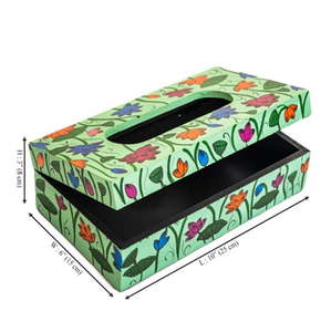 Boîte à mouchoirs rectangulaire en bois imprimé motif lotus rose, travail artisanal élégant - Product Image 3