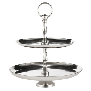 Elegante Soporte de Pastel de 2 Niveles, Plateado, de Metal, Estilo Vintage, de Acero Inoxidable Pulido, Bandeja para Servir Postres, para Bodas y Fiestas - Product Image 5