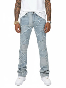 Vicious Herren Patchwork Distressed Flare Jogginghose Mittlere Taille Knopfverschluss Street-Style Atmungsaktiv Anpassbare Jeans - Product Image 6
