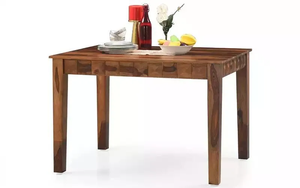 Solid Wood 4-seater <b>Dining</b> Table Set Rectangular Compact Block Leg Thick Heavy Duty Hardwood Walnut Table with Upholstered <b>Chair</b> - Product Image 5