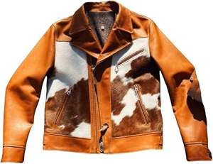 Chaquetas de Cuero con Pelo de Vaca y Bordado, Chaqueta de Invierno de Cuero Genuino Premium para Hombre - Product Image 1