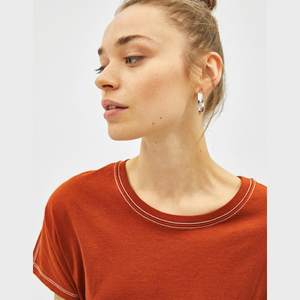 Camiseta de Cuello Redondo para Mujer, 100% Algodón, Secado Rápido, con Apliques, Transpirable, Suave, Manga Corta, Informal, Verano, Venta al Por Mayor para Exportación - Product Image 5