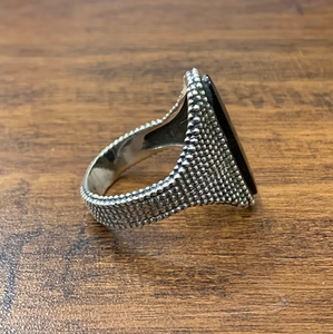 Bold Black Onyx <b>Ring</b> Oval <b>Statement</b> <b>Ring</b> Antique Finish Silver Band Handmade Jewelry Wholesale - Product Image 3
