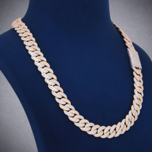 A <b>22</b> Inches 14mm miami two tone unisex cuban round cut diamonds ready to ship luxury look cuban diamond bail tester pass diamond - Product Image 4
