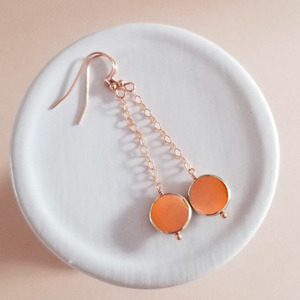 Pendientes Colgantes con Forma de Moneda de Cornalina, Color Rojo Anaranjado, Piedra Preciosa Natural, Chapados en Oro Rosa, Joyería Hecha a Mano para Mujer - Product Image 1