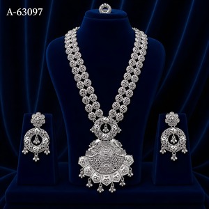 Ensemble de bijoux de mariée de luxe plaqué or 24 carats avec zircon, collier et boucles d'oreilles tendance et traditionnels A-63095 - Product Image 3