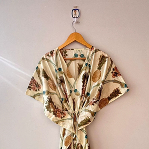 Kaftan en coton imprimé à la main prêt-à-porter, tenue de plage personnalisée pour femme, robe kaftan imprimée pour soirée, kaftan en coton avec ceinture intérieure - Product Image 1