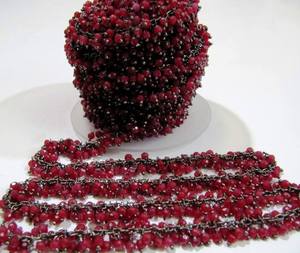 Ruby Corundum Rondelle Faceted Beaded Wire Wrap 3-4mm Grape <b>Rosary</b> Chain - Product Image 1